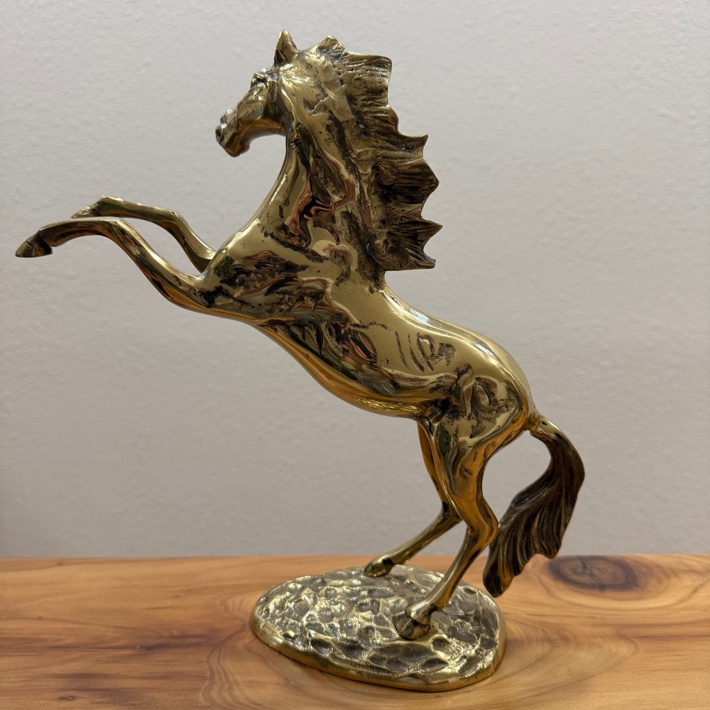 Vintage 60s Solid Brass Decorative Rearing Horse Sculpture Equestrian Art - Picture 3 of 9